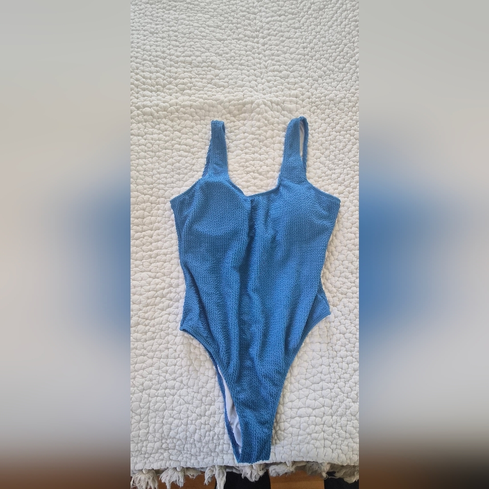 Blue Textured One-Piece Swimsuit